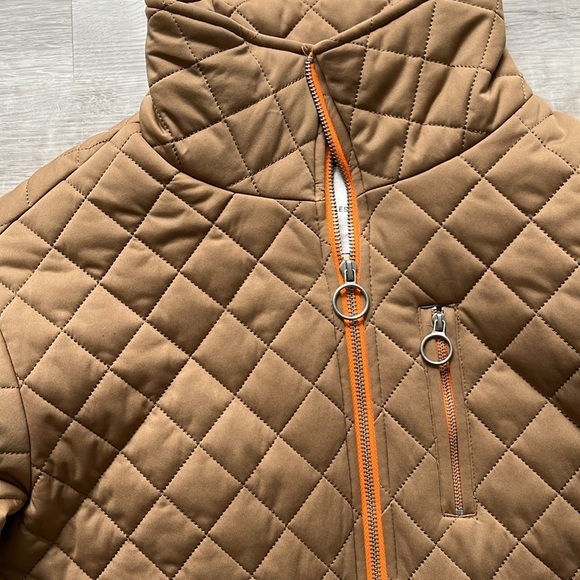 Avec Les Filles Quilted Crop Jacket Coat Full‎ Zip Orange Caramel Tan Women’s XS - Picture 4 of 11